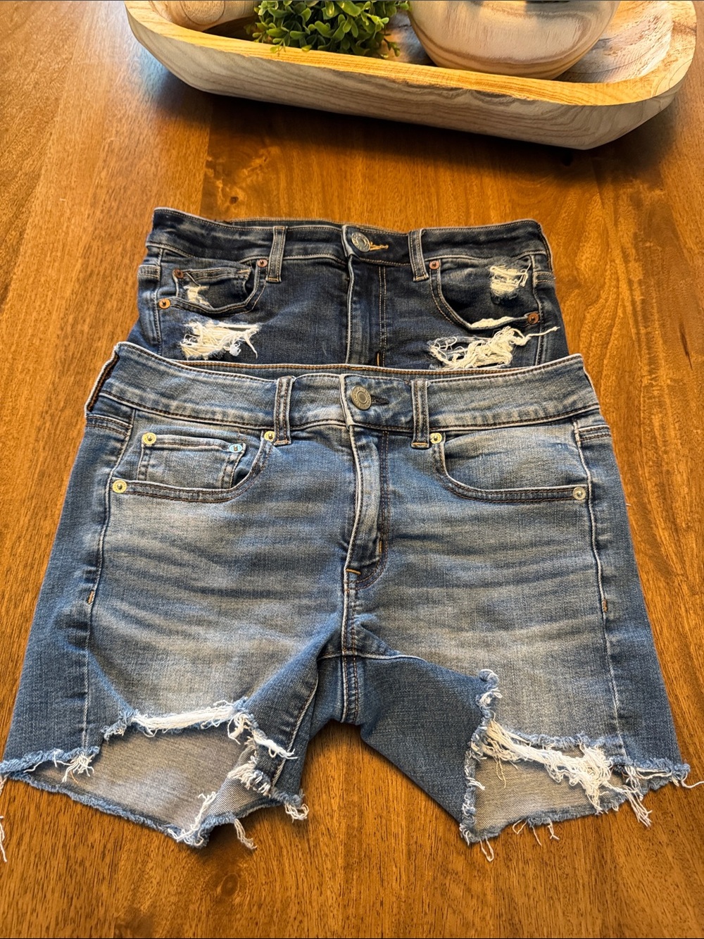 American Eagle Outfitters Distressed Light & Dark Blue 3” Denim Shorts Duo